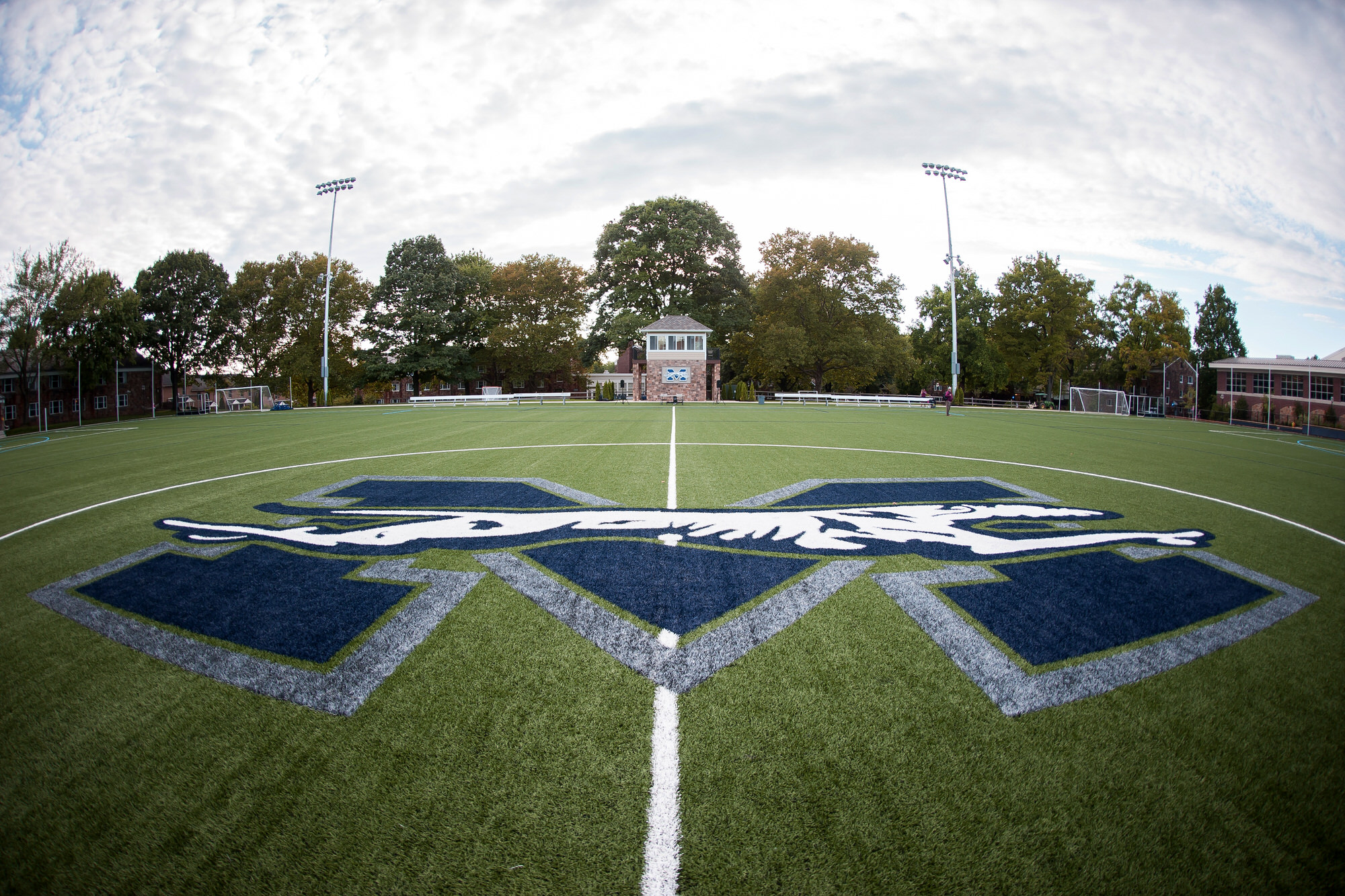 Moravian athletic field with team logo on grass