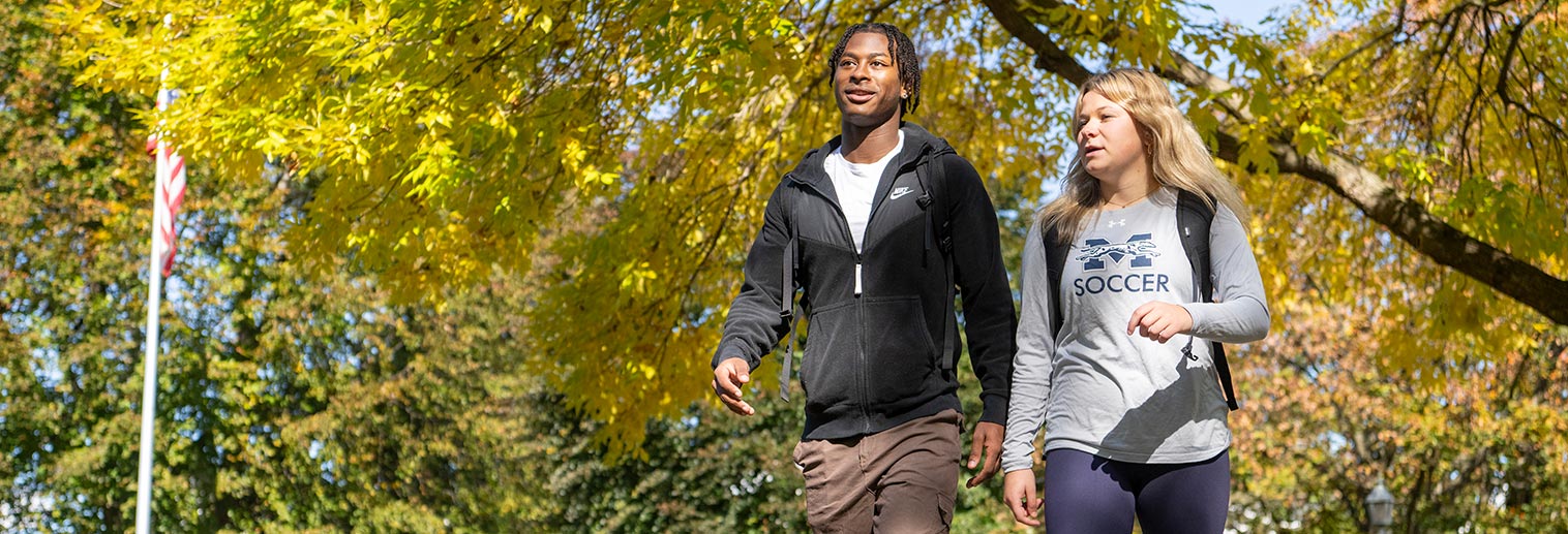 two students walking outside